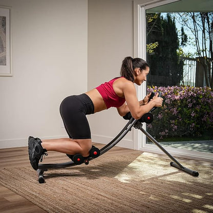 Sunny Health & Fitness Waist Trainer Ab Roller with Elbow Support, Training Wheels, Foldable for Home Gym, Abdominal Exercises, Core Strength, Glute Trainer, Crunch Workouts with Optional Dip Station