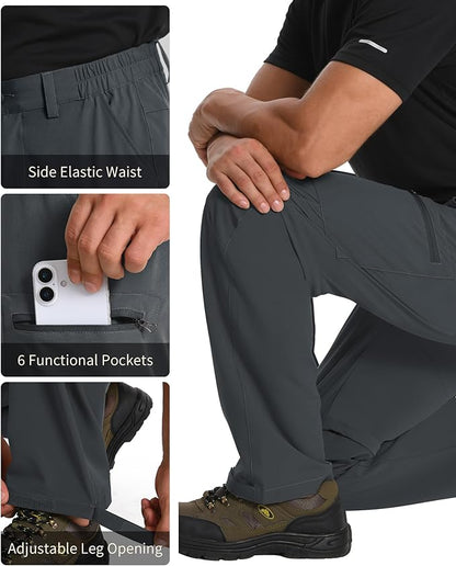 Mens Hiking Pants Convertible Quick Dry Zip Off Tactical Cargo Pants Water Resistant Lightweight Outdoor Pants with 6 Pockets