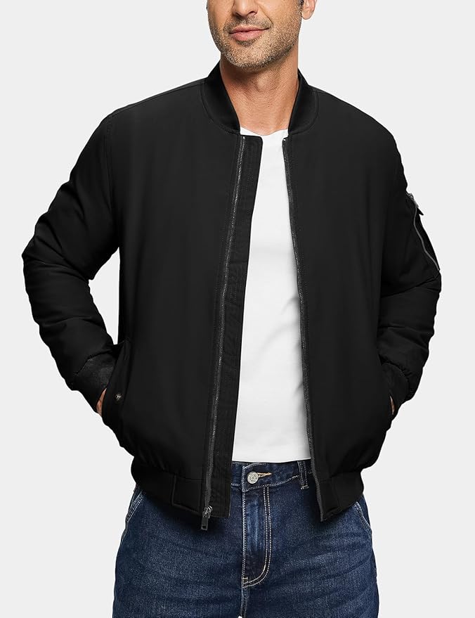 TBMPOY Men's Fall Jacket Winter Windbreaker Bomber Zip Up Padded Softshell Warm Windproof Casual Coat