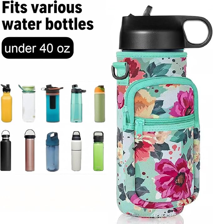 Insulated Water Bottle Holder Sling Bag with Phone Pocket, Adjustable Crossbody Strap for Walking, Hiking, Camping, Fishing