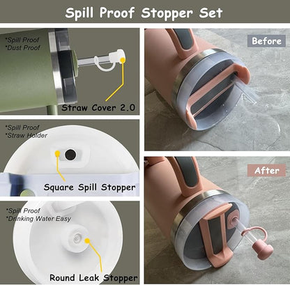 Stanley Cup Accessories Set,Including 2 Pcs 0.4in Straw Cover, 1 Silicone Spill-Proof Stopper Set of 3, 1 Cute Flower Handle Charm, 1 Silicone Boot Fits Stanley 40&30 Oz Tumbler (Dried Pine)
