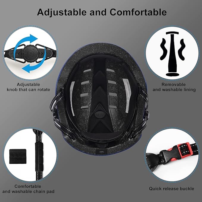 Bike Helmets for Adults - Front and Rear LED Lights Adjustable Bicycle Helmet for Adults Men Women Scooter Helmet for Commuting, Road Biking, Skating, Scooter