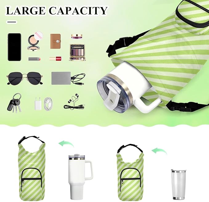 Green Stripes Water Bottle Holder with Strap Insulated Water Bottle Carrier Crossbody Bags Pouch with Phone Pocket for Travel Gym Hiking Walking Running
