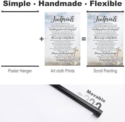 Footprints in the Sand Religious Canvas Wall Art Posters, Inspirational Beach Sunset Poem Print Poster (Black Axis 12x18inch, Footprints(6))