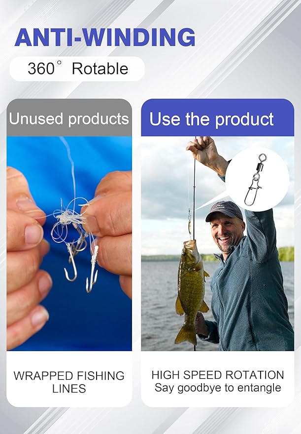 500 Pcs - Fishing Swivels Stainless Steel Barrel Swivels Fishing Tackle Kit with Assorted Sizes for Saltwater & Freshwater Rigs