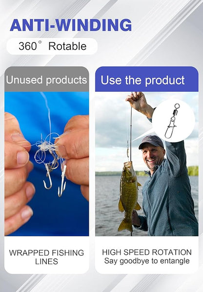 500 Pcs - Fishing Swivels Stainless Steel Barrel Swivels Fishing Tackle Kit with Assorted Sizes for Saltwater & Freshwater Rigs