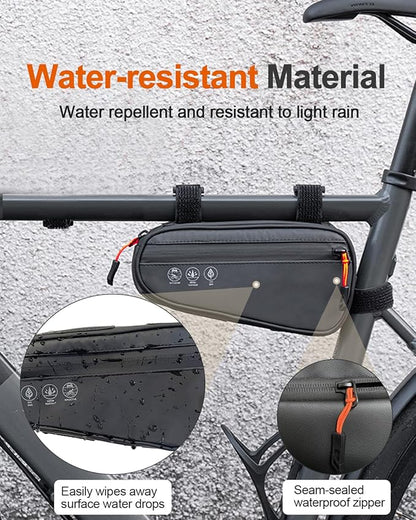 Bike Triangle Frame Bag, Bicycle Storage Pouch with 2 Side Pockets, 3-in-1 Waterproof Top Tube Bag for Phone, Cycling Tool Accessories Pack for MTB Mountain Road Bikes