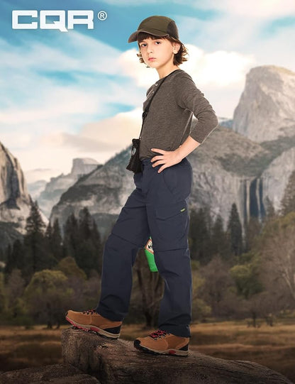 CQR Kids Youth Hiking Cargo Pants, UPF 50+ Quick Dry Convertible Zip Off Pants, Outdoor Camping Pants