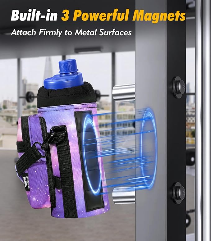 Nuovoware Water Bottle Carrier Bag,25oz/40oz/64oz Bottle Pouch Holder,Adjustable Shoulder Hand Strap 2 Pocket Sling Neoprene Sleeve Sports Accessories for Hiking Travelling Camping