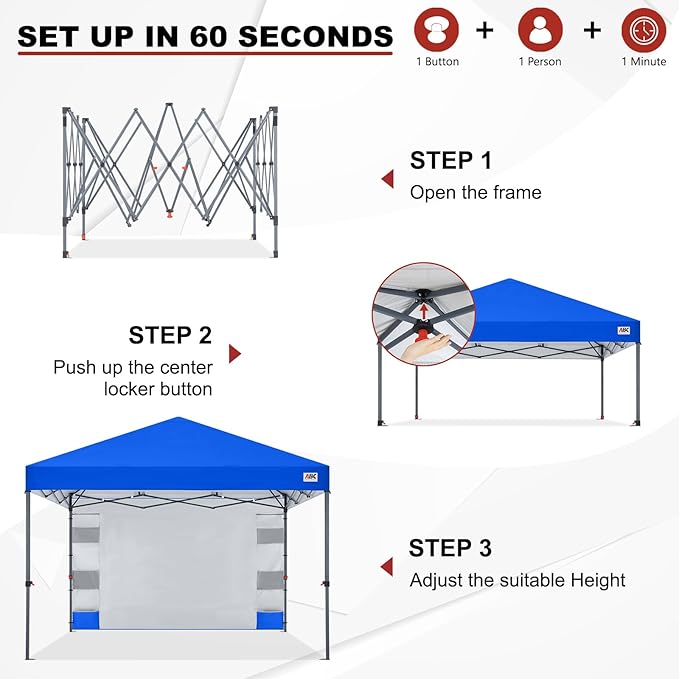 ABCCANOPY Pop Up Canopy with Sidewall,10x10 Outdoor Canopy Tent with Storage Sidewall for Commercial Events with 4 Weights (Royal Blue)