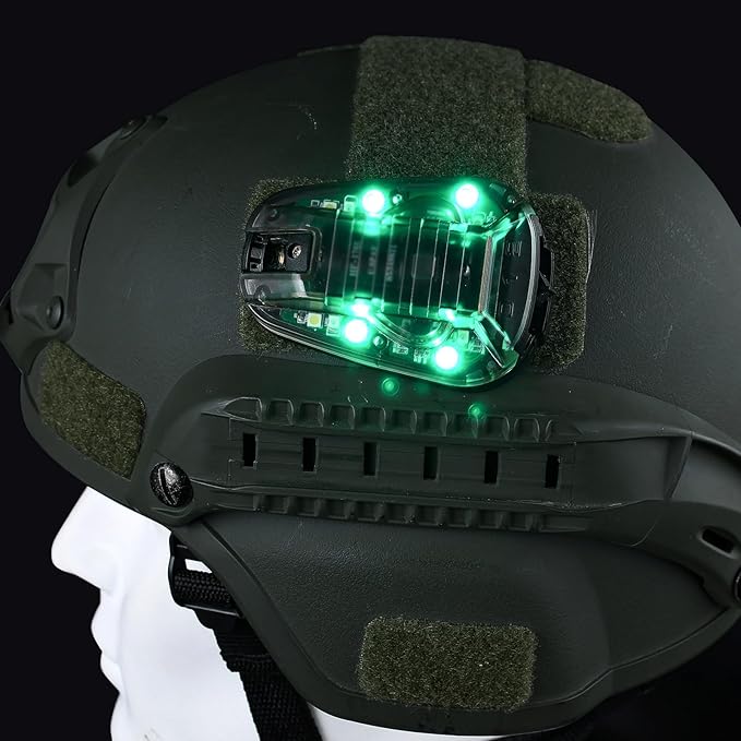 Tactical IR Helmet Light 4 Modes with Green + White LED + IR Strobe/Constant, Airsoft Survival Signal Identification Lamp for Fast Wendy and More Helmets