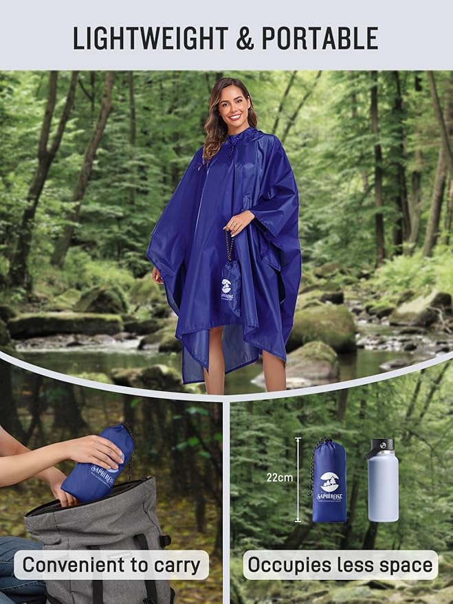 SaphiRose Hooded Rain Poncho Waterproof Raincoat Jacket for Men Women Adults