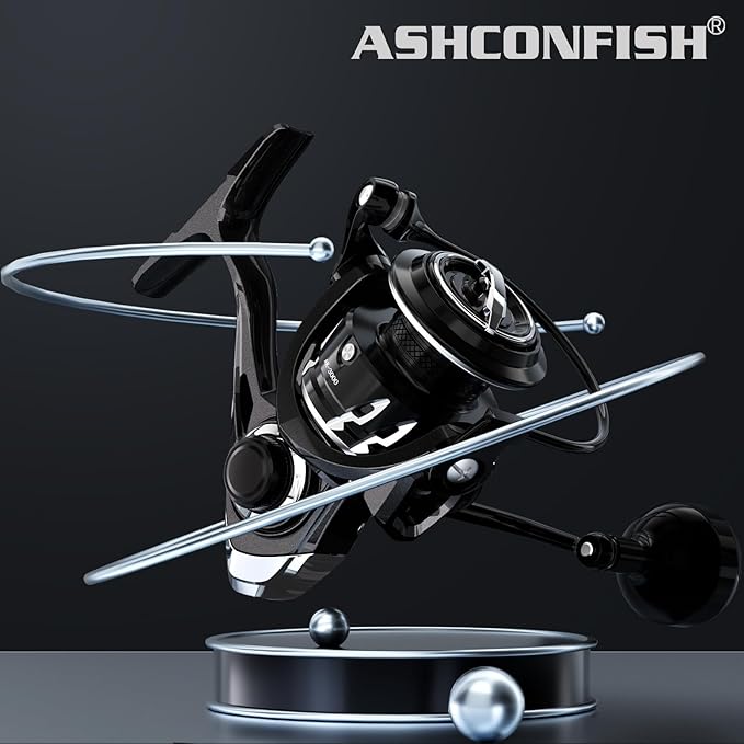 Ashconfish AK Spinning Reel -Ultra-Strong Metal Body, Over 25lbs Drag, Anti-Reverse Bearings, 8+1 Double-Shielded Stainless-Steel BB Design for Saltwater & Freshwater Fishing