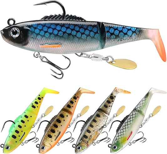 TRUSCEND Easy Catch Pre-Rigged Soft Lures, Unique Vibrating Swim Action and Trembly Sinking Move for More Bites, Amazing Soft Swimbait for Family Fishing, Fishing Lures for Bass Trout Crappie Walleye