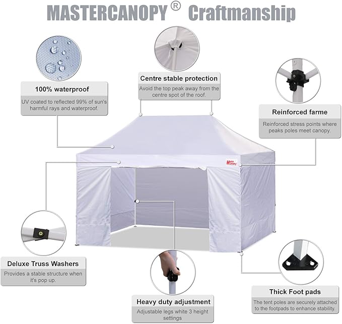 MASTERCANOPY Heavy Duty Pop-up Canopy Tent with Sidewalls (10x15,White)