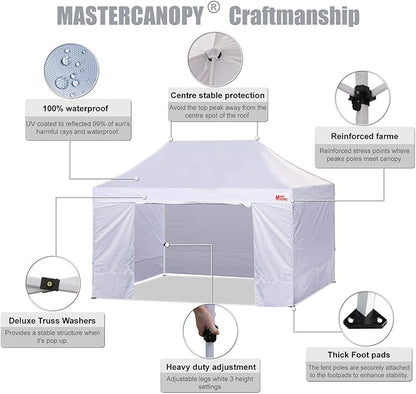 MASTERCANOPY Heavy Duty Pop-up Canopy Tent with Sidewalls (10x15,White)