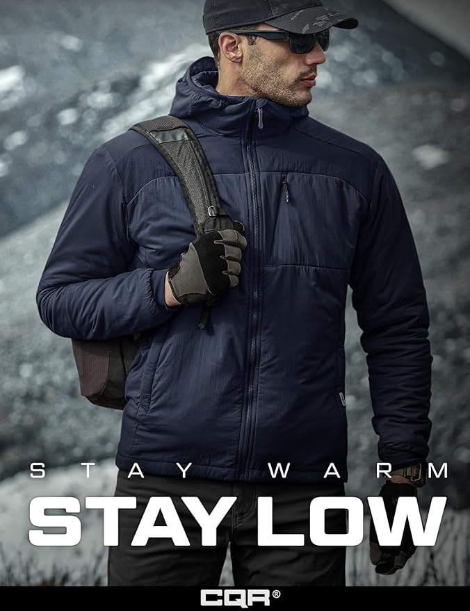 CQR Men's Lightweight Insulated Jacket, Windproof Packable Water Resistant Warm Active Coat for Hiking Work Outdoor Tactical