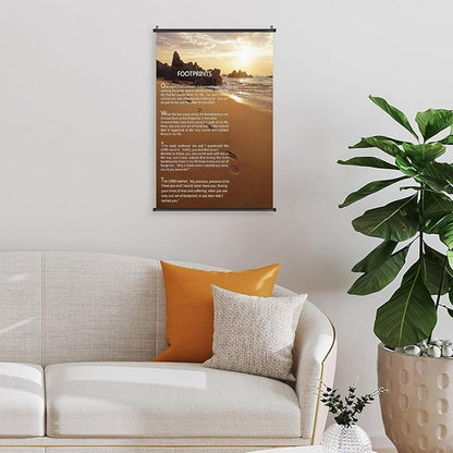 Footprints in the Sand Religious Canvas Wall Art Posters, Inspirational Beach Sunset Poem Print Poster (Black Axis 16x24inch, Footprints(2))