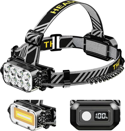 Headlamp Rechargeable, 8 LED Head Lamp, 360° Double Sided Rotating Head Flashlight, Super Bright Waterproof Head Light for Camping, Running, Hiking, Hunting, Fishing, Reading, Working