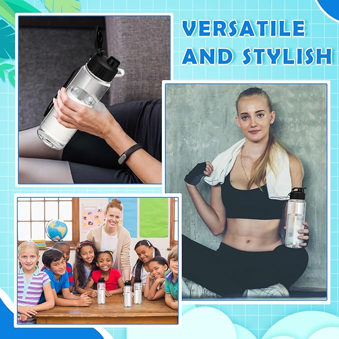 Mifoci 20 Pieces Water Bottle Bulk 17 oz Plastic Water Bottles Bulk Gym Sports Adults Reusable Large Bottles with Leak Proof Flip Top for Party Outdoor(Regular Style,Black)