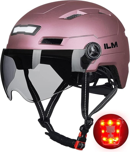 ILM Adult Bike Helmet with USB Rechargeable LED Front and Back Light Mountain&Road Bicycle Helmets for Men Women Removable Goggle Cycling Helmet E3-10L