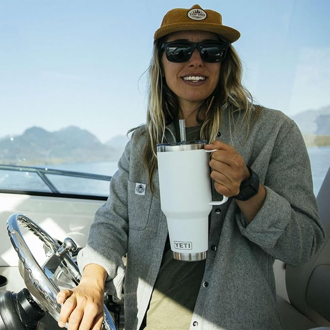 YETI Rambler 42 oz Tumbler with Handle and Straw Lid, Travel Mug Water Tumbler, Vacuum Insulated Cup with Handle, Stainless Steel, Key Lime