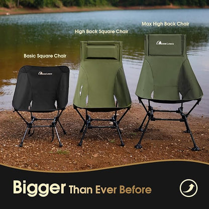 MOON LENCE Oversized Camping Chair for Adults, Height Adjustable High-Back Folding Camping Chair with 400 lbs Capacity, Hidden Pillow Pocket and Wide Seat for Camping, Hiking, Picnics, Green