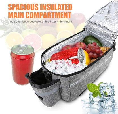 Lixada Bike Panniers Bike Trunk Bag Insulated Bag for Warm/Cool Items, Bicycle Rear Rack Storage Luggage Bicycle Seat Multifunctional Insulated Trunk Cooler Bag Shoulder Bag 11.4 6.3 6.7in