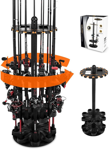 KastKing V16 Fishing Rod Rack With Rotating Base- Fishing Pole Rack Holds Up to 16 Fishing Rods or Combos, Lightweight and Durable ABS Construction, Space-Saving Fishing Rod Holders for Garage