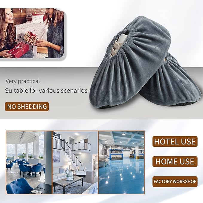 5 Pairs Reusable Shoe Covers, Non Slip Shoe Protectors Covers, Universal Soft Washable Thickened Foot Boot Shoe Covers for Indoors Home Laboratory (Grey)