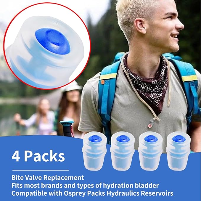 Bite Valve Replacement Mouthpiece Fit for Hydration Pack Bladder Water Backpack and Most Brands(4-Pack), with Shutoff Valve and Tube O-Ring