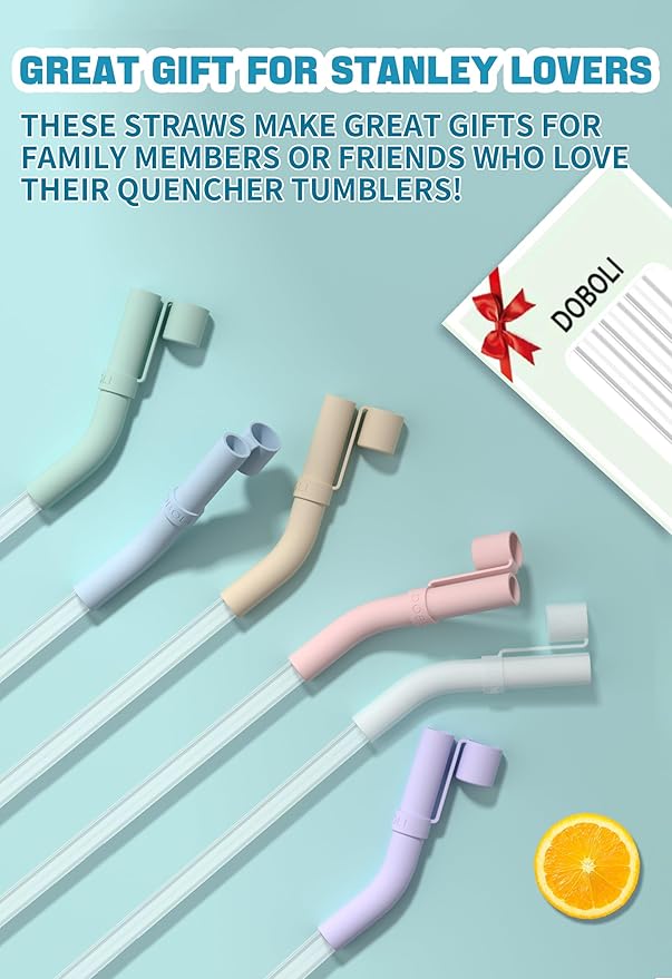 Doboli 6 Pack Reusable Drinking Long Straws with Silicone Tips,Compatible with Stanley 40 oz 30 oz Cup Tumbler,6 Clear Plastic Straws, 6 Silicone Tips, 2 Straw Cleaning Brush