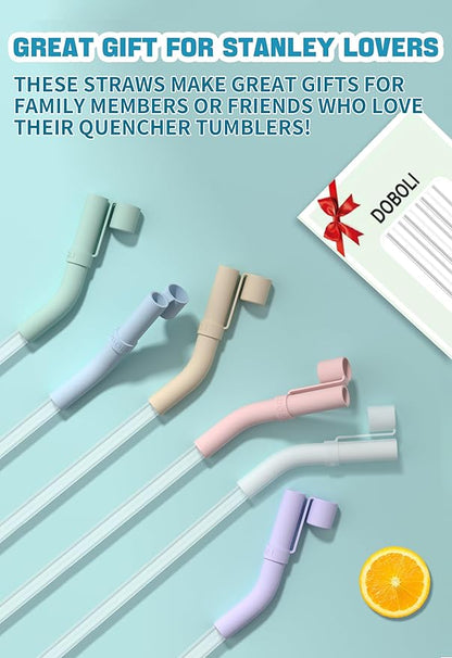 Doboli 6 Pack Reusable Drinking Long Straws with Silicone Tips,Compatible with Stanley 40 oz 30 oz Cup Tumbler,6 Clear Plastic Straws, 6 Silicone Tips, 2 Straw Cleaning Brush