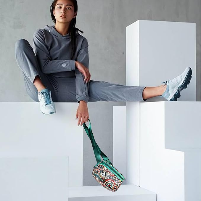 Yewande&co Neoprene Fanny Pack Belt Bag – Lightweight Waterproof Waist Bag with Adjustable Strap, 3 Zippered Pockets, Crossbody Belt Bag for Travel, African Design Crossbody Bags (Circus)