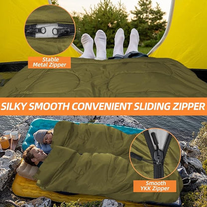 Double Sleeping Bags for Adults, 2 Person Camping Sleeping Bag for Cold & Warm Weather