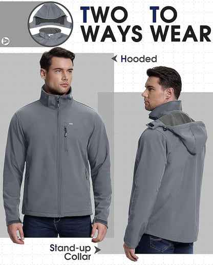 33,000ft Men's Softshell Jacket with Hood Fleece Lined Windbreaker Lightweight Waterproof Jackets for Hiking