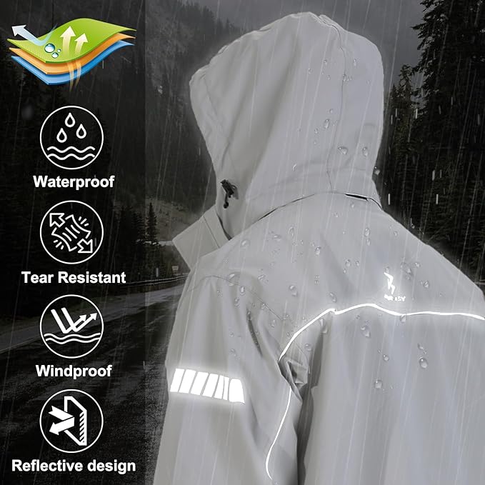 Rain Suit for Men, Packable Waterproof Rain Jacket & Pants, Reflective Raincoat Rain Gear for Outdoor Golf Hiking Fishing