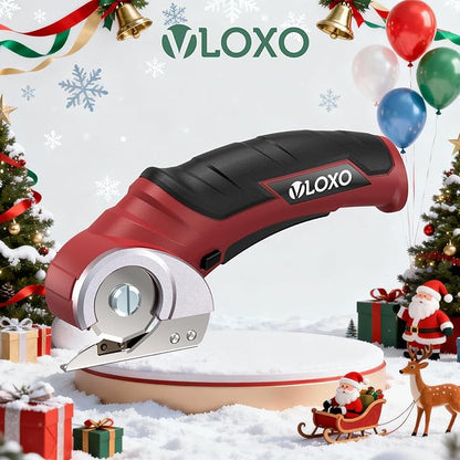 VLOXO Cordless Electric Scissors, Electric Box Cutter 4V Power Rotary Scissors Rechargeable Cardboard Cutter with Safety Lock Multi-Cutting Tools for Leather Carpet Canvas (Red)