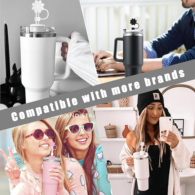 4PCS Silicone Straw Covers Toppers for Stanley Cups 30&40 Oz Tumbler Accessories Flower Straw Caps Mixed Color Dust-Proof Reusable Straws Tips Protectors for Stanley Cup 10mm 0.4in Straws