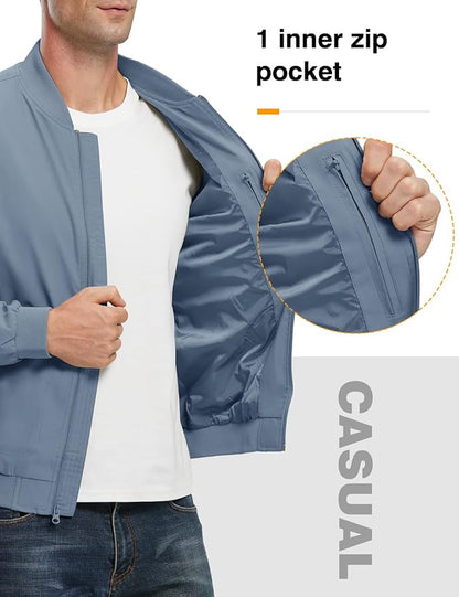 TBMPOY Men's Lightweight Bomber Jackets Light Windbreaker Casual Stylish Fall Golf Zip Up Dress Business Varsity