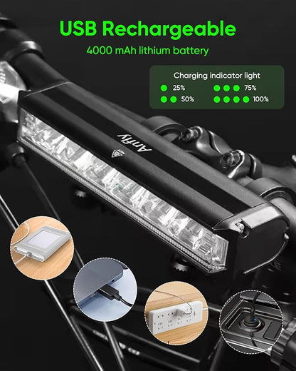 Super Bright LED Bike Light for Night Riding - 1800 Lumen USB-C Rechargeable - IPX5 Waterproof Bicycle Headlight for MTB, Road Cycling & Night Commuting