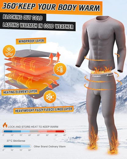 CL convallaria Long Johns Thermal Underwear for Men Soft Fleece Lined Base Layer Cold Weather Top Bottom Gift Set