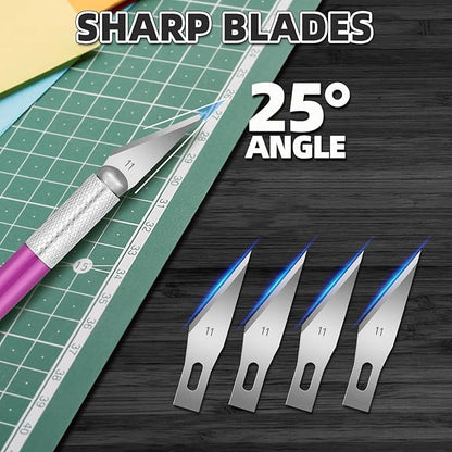 55 Pack Exacto Knife, Hobby Knife Set with 5 Craft Knives and 50 Precision Knife Blades(#11) for Art,Scrapbooking,Carving, DIY, Cutting, Stenciling by EGYPAMID