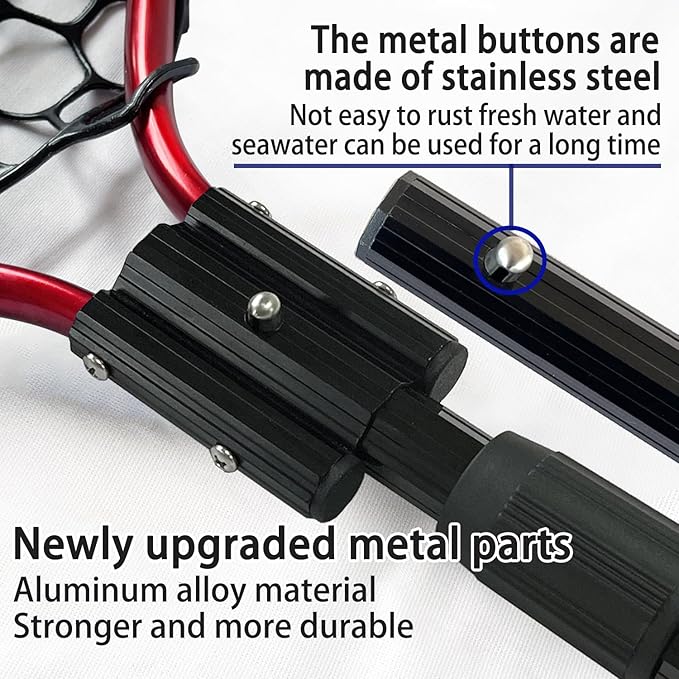 Telescoping Metal Lock Fishing Net with Handle Red Green 64" 52" 3-Section Rubber Fish Net - Adjustable Length Lightweight Foldable Large Big Collapsible Extendable Fishing Net