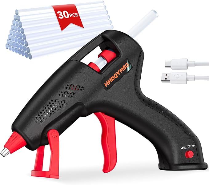 Cordless Hot Glue Gun, 20W Hot Glue Gun with 30PCS Premium Glue Sticks & 1m USB-C Cable, 2000mAh Built-in Battery Suitable for School Craft, Home Repair, DIY (Black-2000mAh)