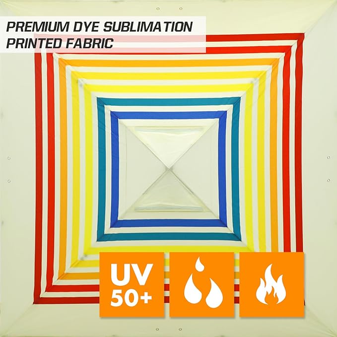 EAGLE PEAK Pop Up Canopy Tent with Wheeled Carry Bag, 8 Stakes, 4 Ropes, 4 Weight Bags, Easy Set Up Tent Canopy, 10x10 ft, 100sqft of Shade, Retro Stripe Tan