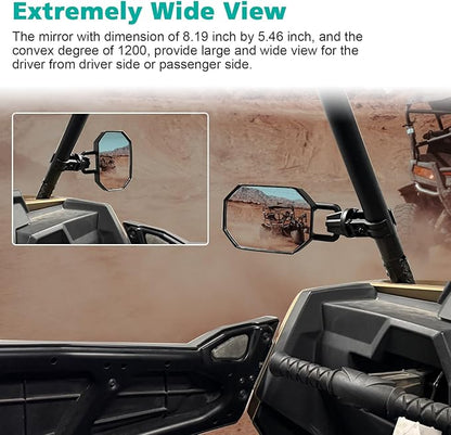 SUNPIE Side Mirrors for UTV SXS, Wider View Mirror with Horizontal and Vertical View Fits 1.5"-2"Roll Bars Compatible with Polaris RZR,Can Am X3, Honda Pioneer, Kawasaki Mule, Cfmoto Zforce