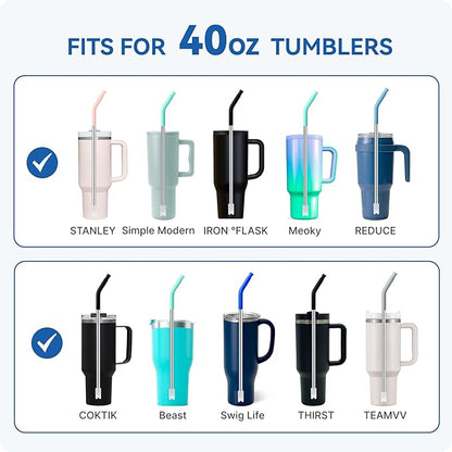 Reusable Metal Straws with Silicone Tip for Stanley 40oz,Stainless Steel Drinking Straws for 40oz Tumbler,3 Straight Tubes & 6 Tips& 1 Cleanr Brush(Bright Lime)