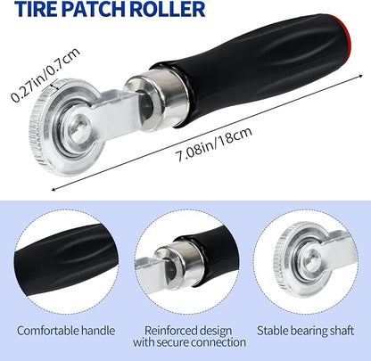 33PCS Tire Repair Patch Tools Tire Patch Kit, 30PCS Tire Patches(32mm/ 42mm/ 58mm with Tire Patch Roller, Tire Repair Buffing Wheel, Tire Inner Liner Scraper for Car Motorcycle Bike