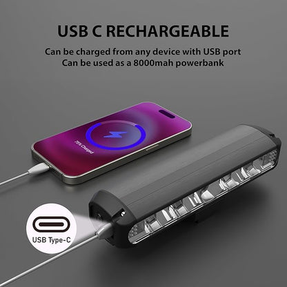 Super Bright Bike Lights for Night Riding, High Lumen Bicycle Light Front and Rear, USB C Rechargeable Bike Headlight and Tail Light Set, LED Bar Light for MTB Mountain Road Bicycle